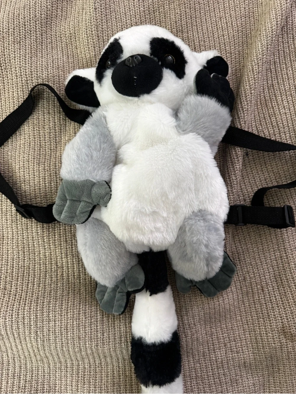 Fiesta Plush Lemur Kids Backpack - White, Gray & Black